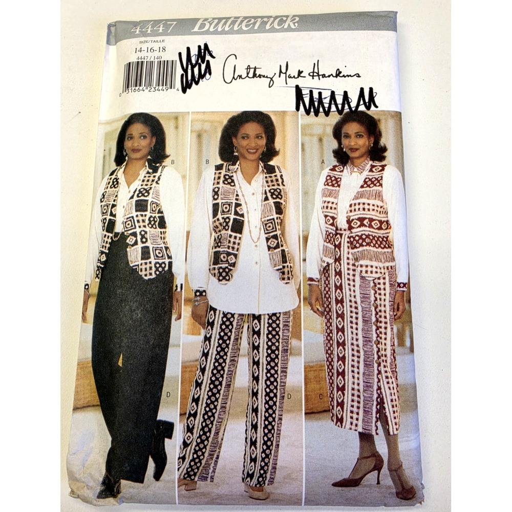Butterick Pattern #4447 Misses Petite Skirt Vest Shirt  Pants 14-16-18 Tall